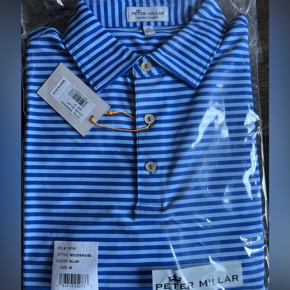 Peter Millar Royal / light blue striped golf polo